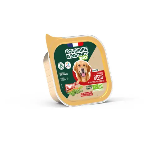 Jardin choix:Aliment humide pour chien bœuf petits pois carottes bio Équilibre & Instinct - 150 g