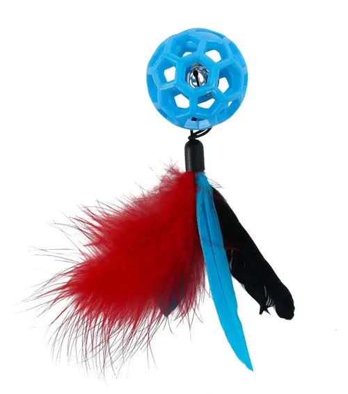 Jardin & déco:Jouet pour chat balle et queue avec plumes coloris bleu Wouapy - Ø 4,8 cm