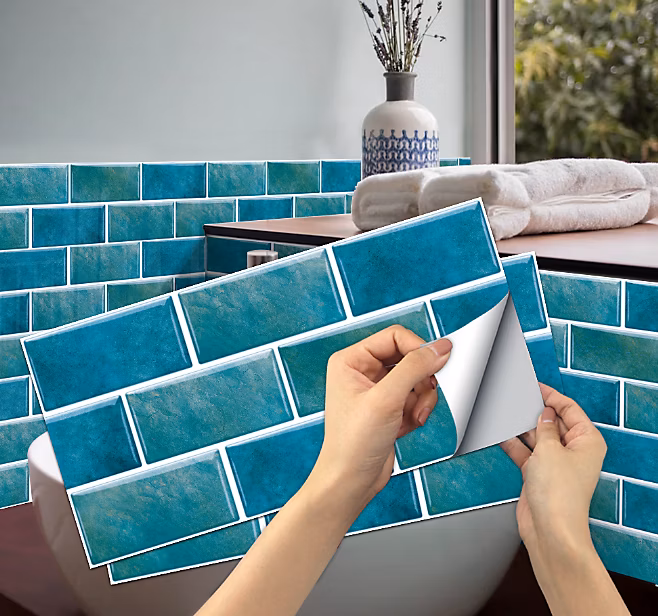 BASHLWUA 6 pièces Stickers Carrelage Cuisine(Bleu) – Autocollant en Tuile Auto | Adhésif Sticker Imperméable en PVC Autocollants de C