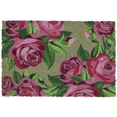 Paillasson en fibres de coco Roses (Fond vert)