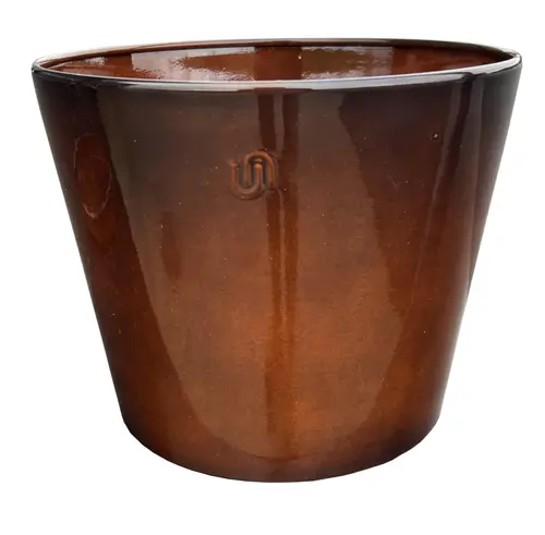 Confort dehors：Pot évasé coloris marron en métal recyclé - 30,5 x 30,5 x 26 cm