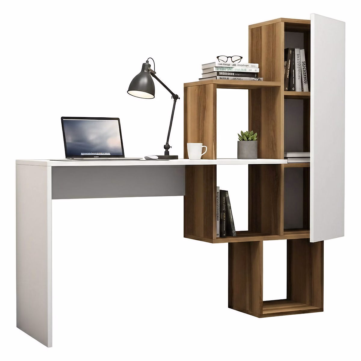 Bureau Giedi – Pupitre polyvalent, Table de bureau pour PC, Plan de travail, 145 × 45h75 cm, Noyer et Blanc