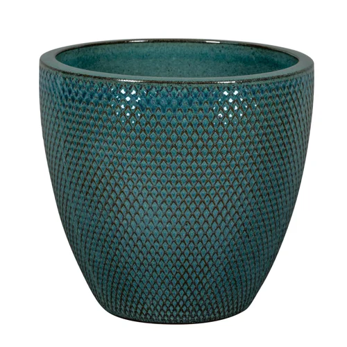 Vie au jardin：Pot rond en grès émaillé bleu Passion for Pottery Busan - Ø 48 x H 40 cm