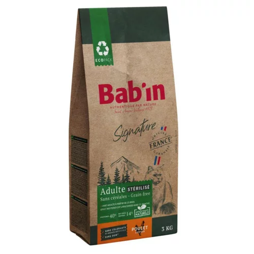 Idée nature：Croquettes pour chat adulte stérilisé au poulet sans céréales grandes races Bab'in Signature - 3 kg