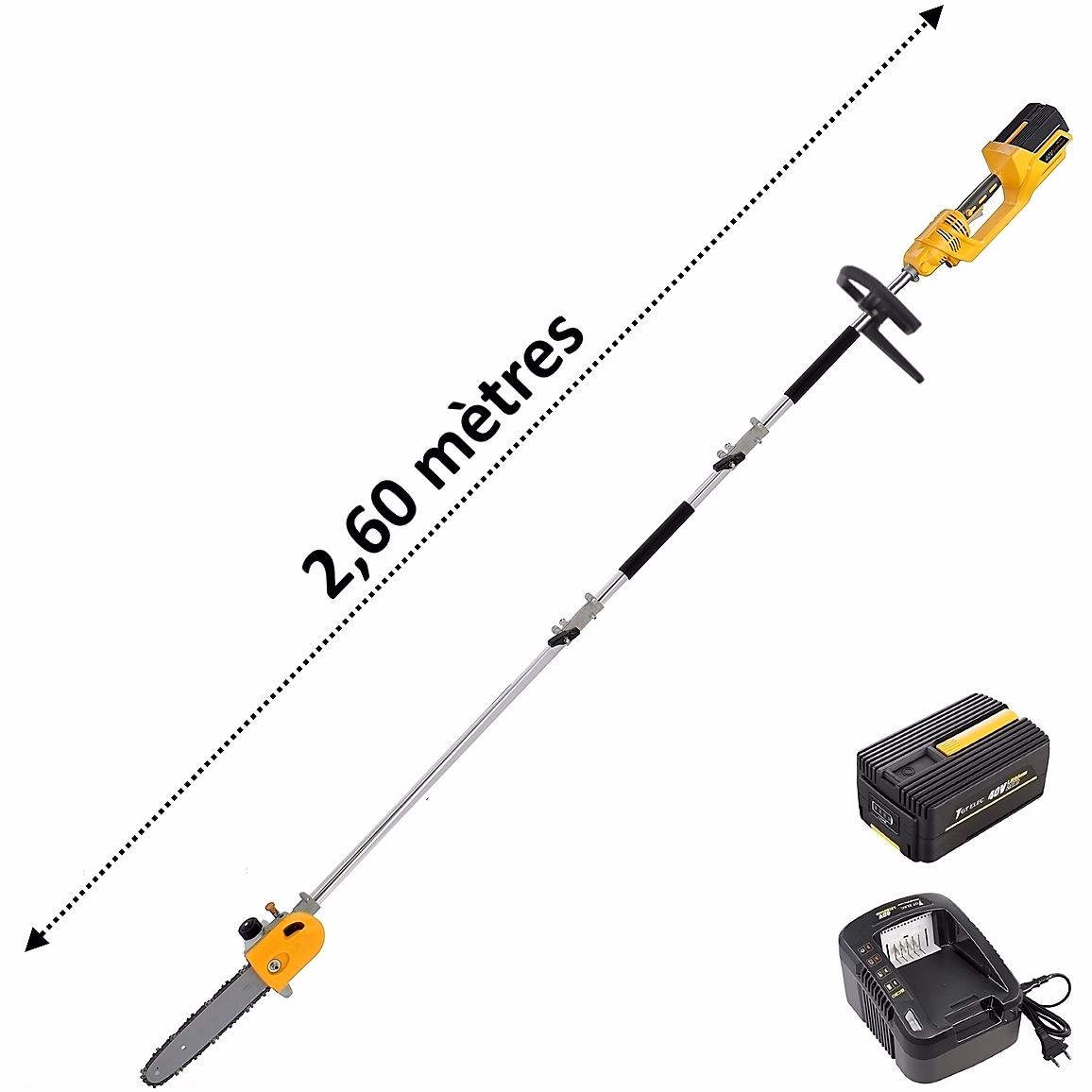 Elagueuse sur perche sans fil à batterie – 40 V, GT ELEC + batterie 4 Ah + chargeur, GT ELEC
