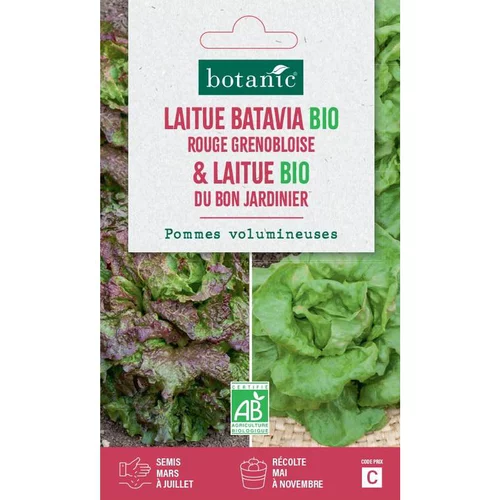 Pour votre confort en extérieur:Graines de laitue bio bat. rouge grenobl. bio + bon jardinier botanic® - graines bio semer