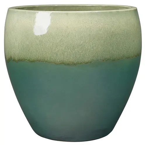 Une touche extérieure：Pot rond Guardians Jade coloris vert en terre cuite émaillée - 40 x 40 x 40 cm