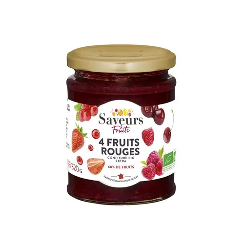 Pour vos moments en extérieur:Confiture Extra de 4 fruits rouges bio - 320 g