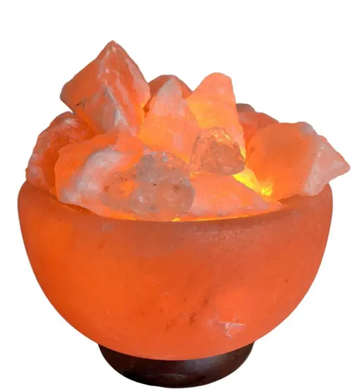 Pour compléter votre espace extérieur:Brasero au sel de l'himalaya avec pépites coloris orange