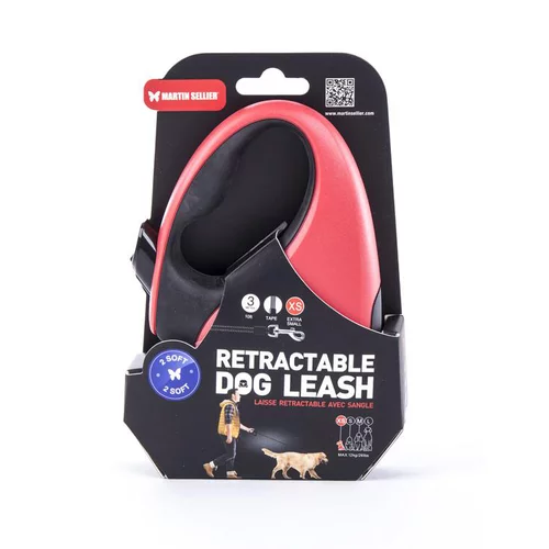 Au quotidien：Laisse rétractable 2 Soft sangle coloris noir et rouge - XS
