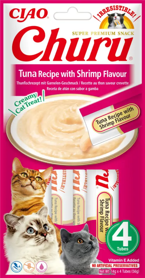 Jardin inspiration:Friandise en crème pour chat thon avec saveur crevette Inaba Ciao Churu - 4 x 14 g