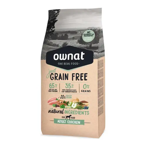 Le choix pour le jardin:Croquette pour chien adulte Just Grain Free au poulet Ownat - 3 kg
