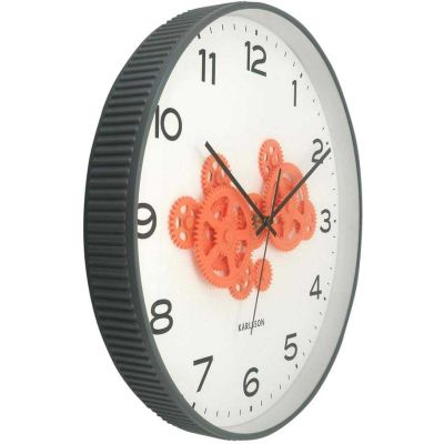 Horloge murale ronde Open Gear (Gris souris et orange)