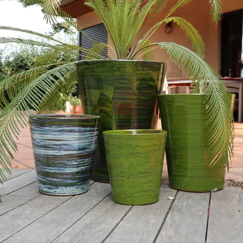 Sélection extérieure:Pot en terre cuite émaillée vert Forêt Les Poteries d’Albi Sydney - Ø 45 x H 61 cm