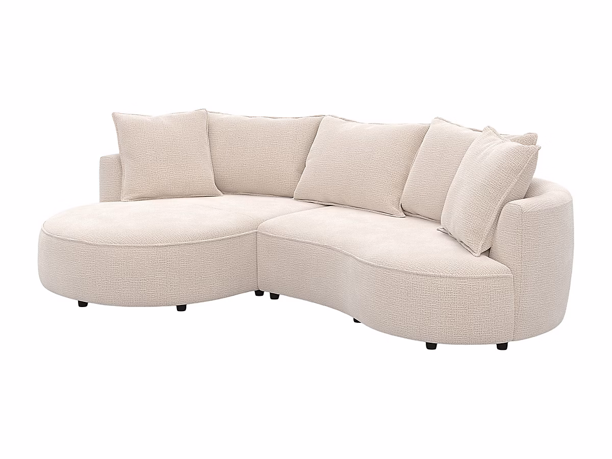 Canapé d'angle gauche en tissu chenille beige CEPRANO de Maison Céphy – Réf. YKUVYJXBG8146490019