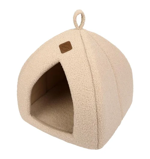 Le petit plus du jardin:Igloo pour chat écru Wouapy Teddy petit modèle - 35 x 35 x 38 cm