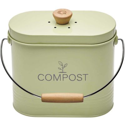 Composteur de cuisine ovale en métal avec filtre (Vert pastel - 3 litres)