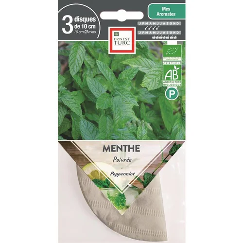 Jardin déco:Graines présemées de Menthe poivrée bio Ernest Turc - 3 ronds de 10 cm