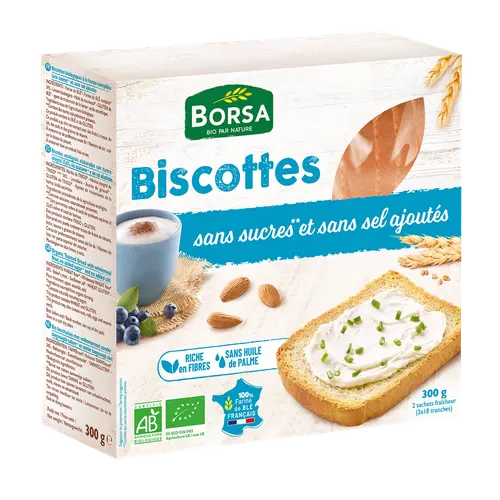 Pour un extérieur à votre image：Biscottes sans sel bio - 300 gr