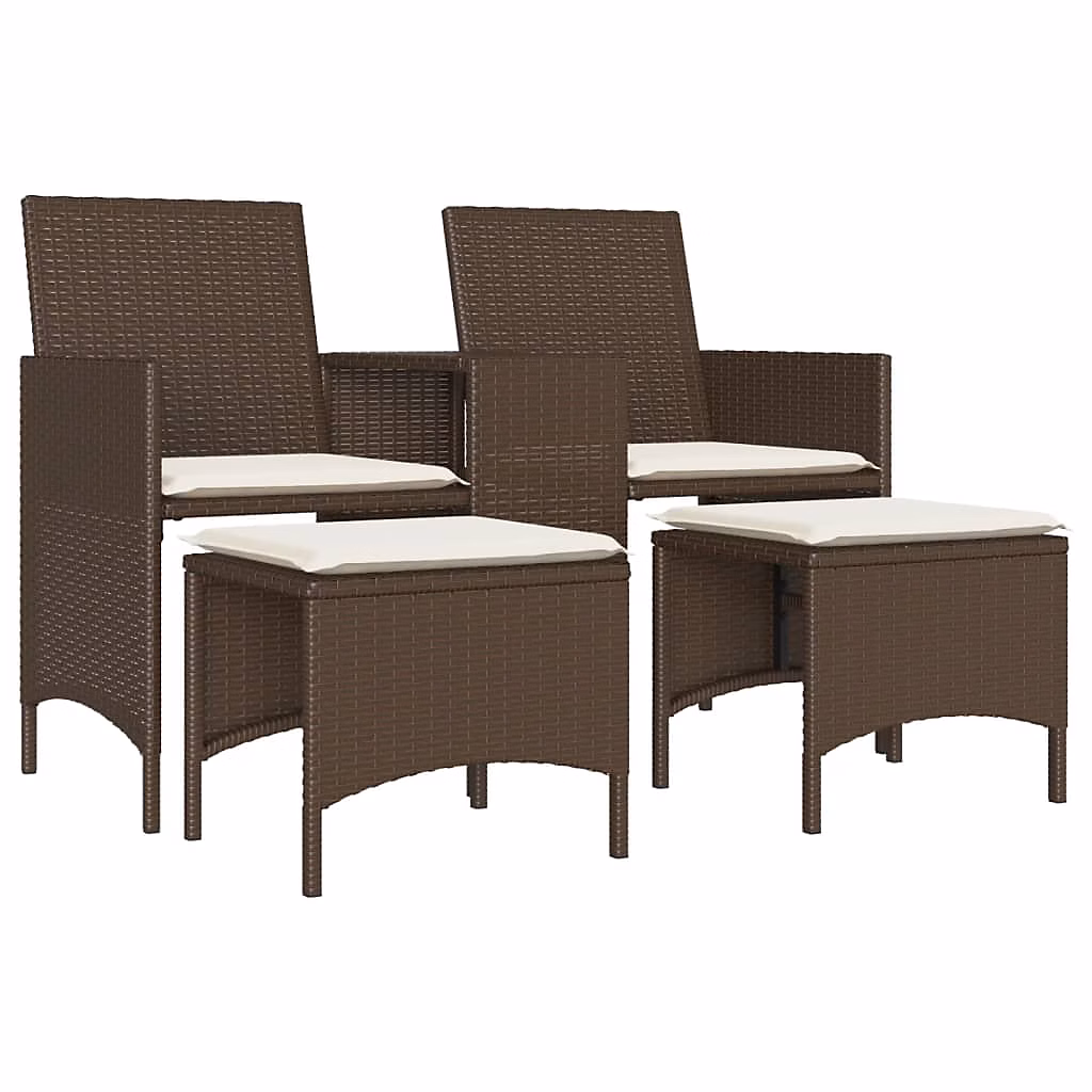 Salon et mobilier de jardin – Canapé de jardin 2 places avec table et tabourets marron rotin vidaXL