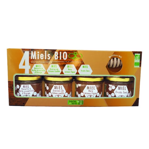 Les incontournables du jardin：Coffret de 4 miels bio