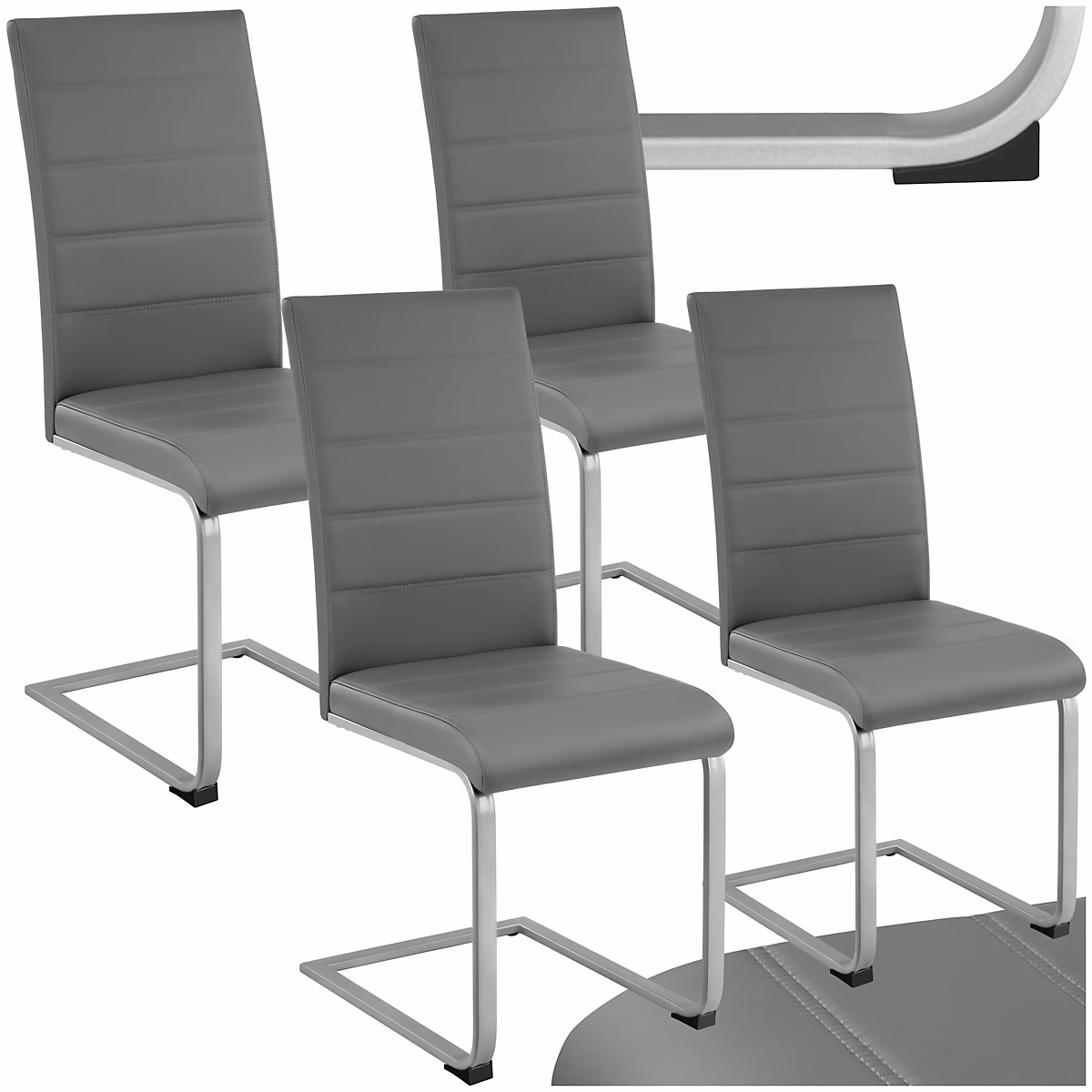 Ensemble de chaises de salle à manger rembourré avec revêtement aspect cuir gris – Réf. BZVVHQBAT8236511875