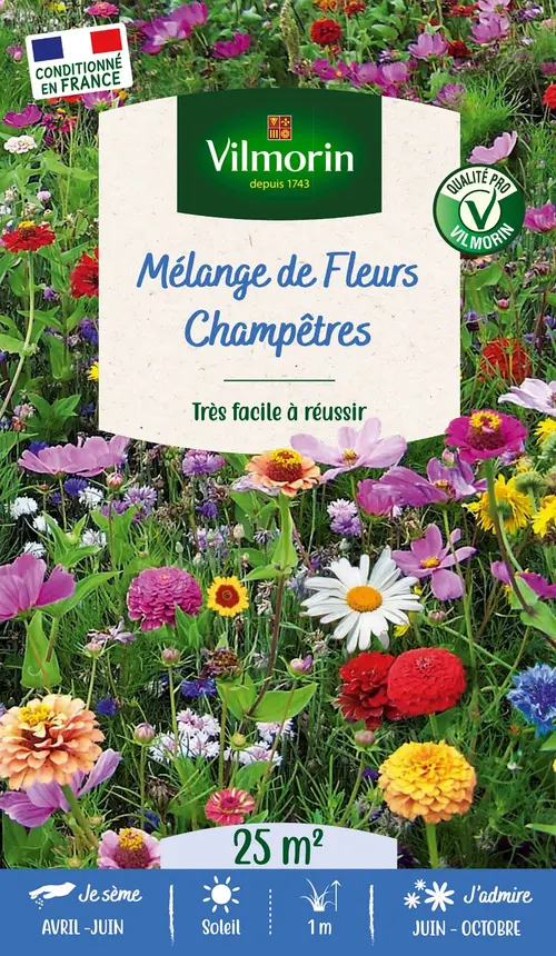 Loisirs au jardin:Mélange de fleurs 25 m² champêtre coloris multicolore Vilmorin jardin - 10 x 2,7 x 17,2 cm