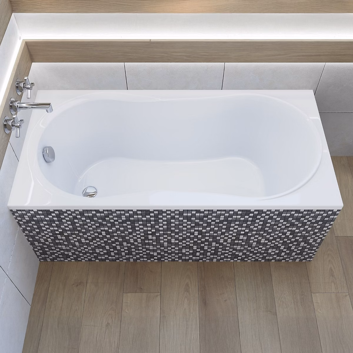 Baignoire rectangulaire 150 × 70 GRACJA acrylique blanc + Habillage en polystyrène + Pieds + Vidage à chromé