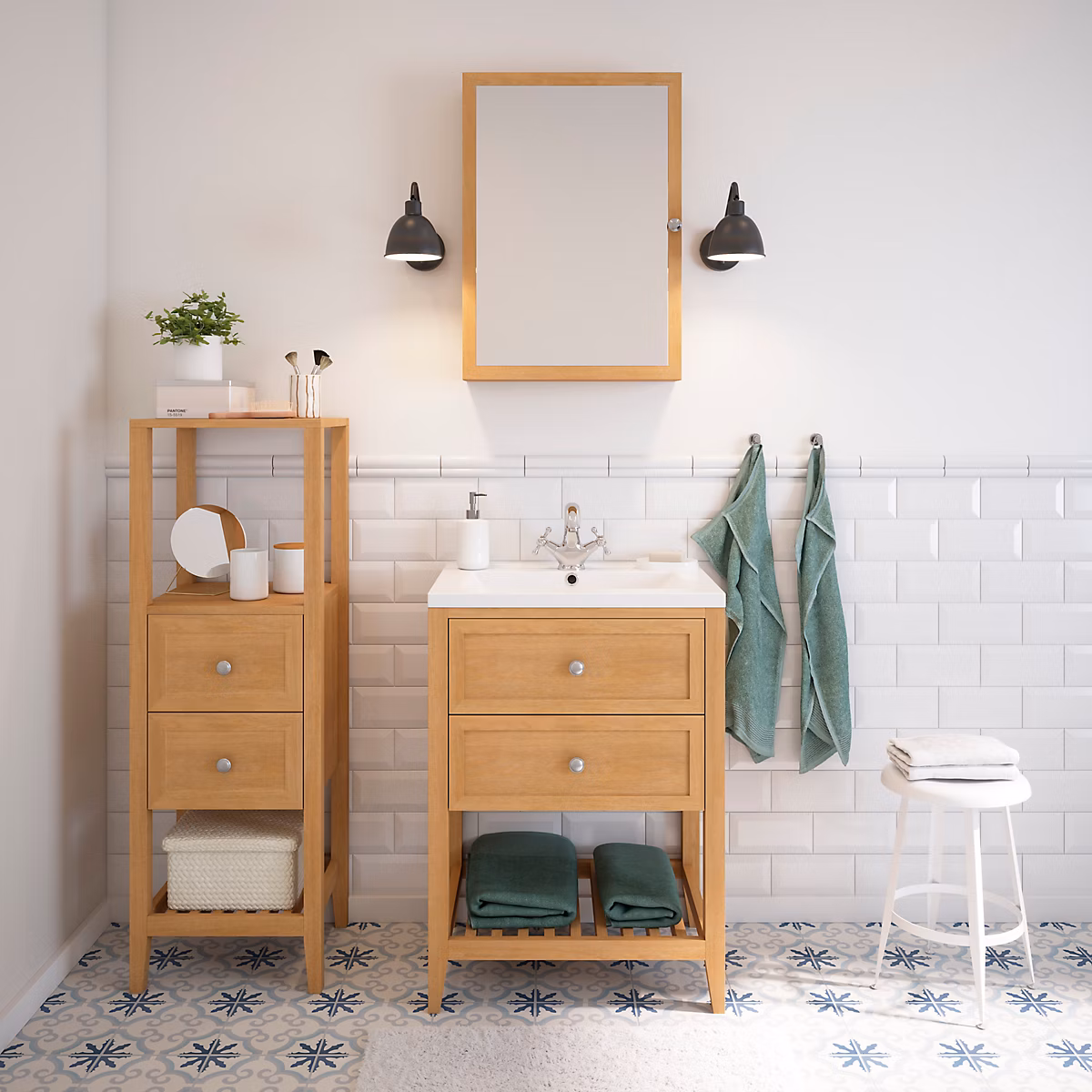 Meuble sous vasque à poser l.60 x H.80 – 6 x P.45 cm | placage chêne | GoodHome Perma