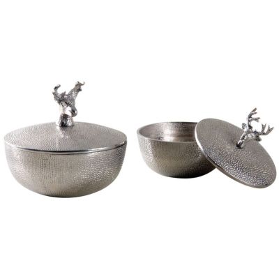 Boites rondes cerfs en aluminium (Lot de 2)