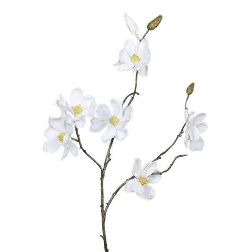 Pour équiper vos extérieurs:Branche de magnolia artificiel crème à 6 fleurs - 82 cm