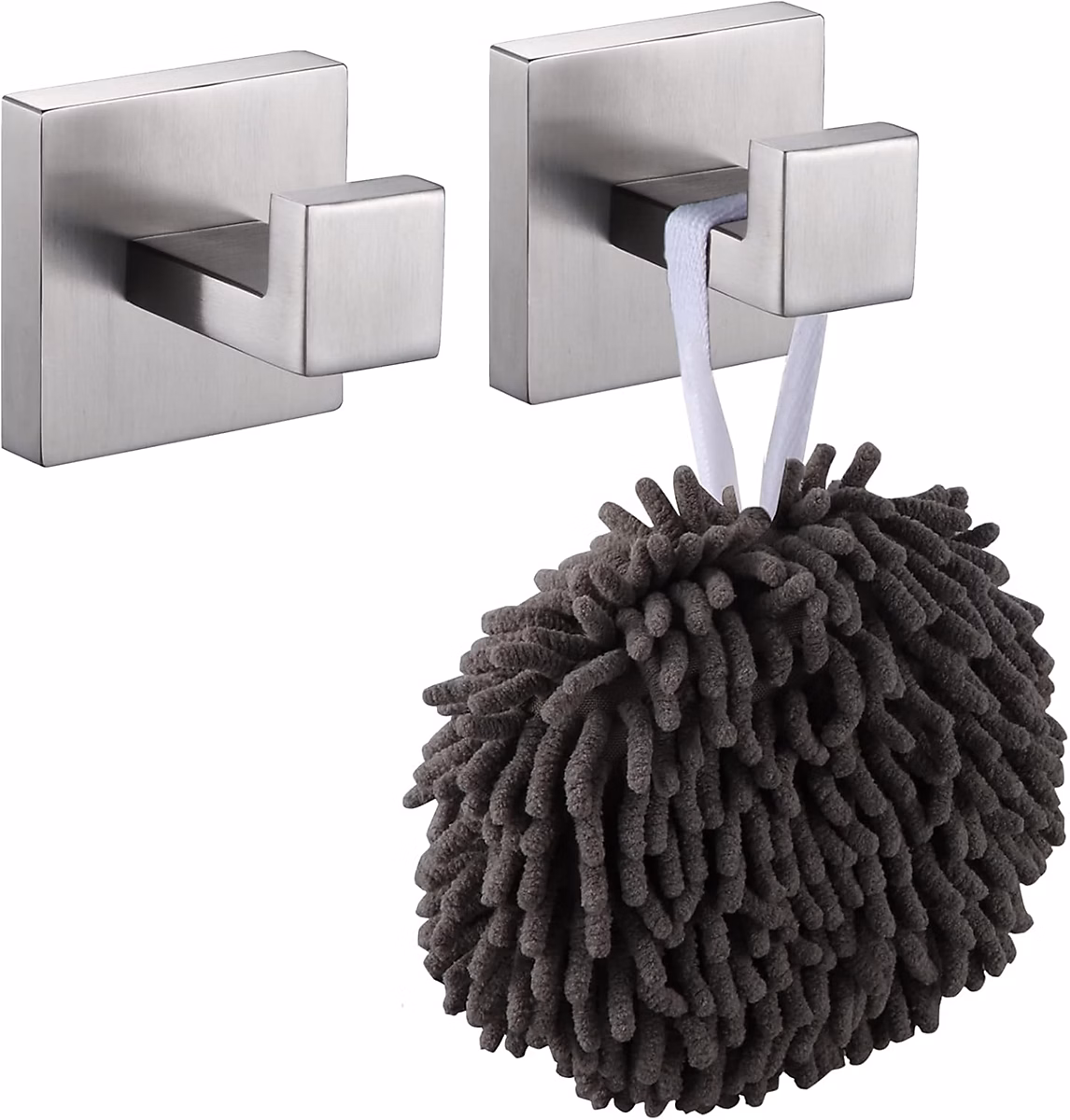 BASHLWUA Lot de 2 crochets muraux carrés pour peignoir – argent brossé, manteau, salle de bain, cuisine, garage, acier inoxydable