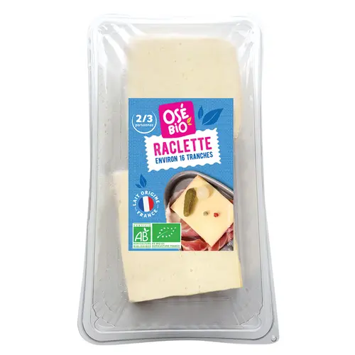 Un choix pratique pour le jardin:Raclette au lait pasteurisé en tranches 26% bio Ose Bio - 400 g