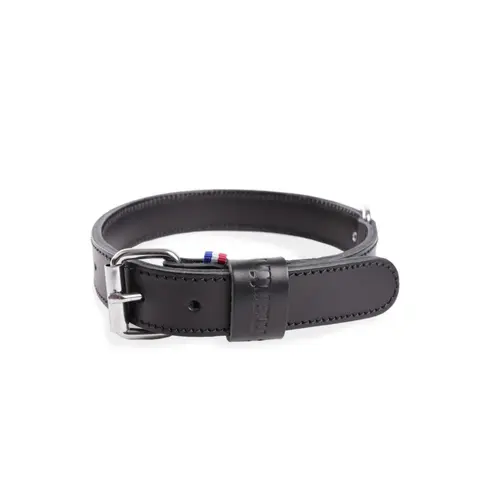 Pour vos besoins au jardin：Collier pour chien en cuir double épaisseur coloris noir Martin Sellier - Taille 25/55
