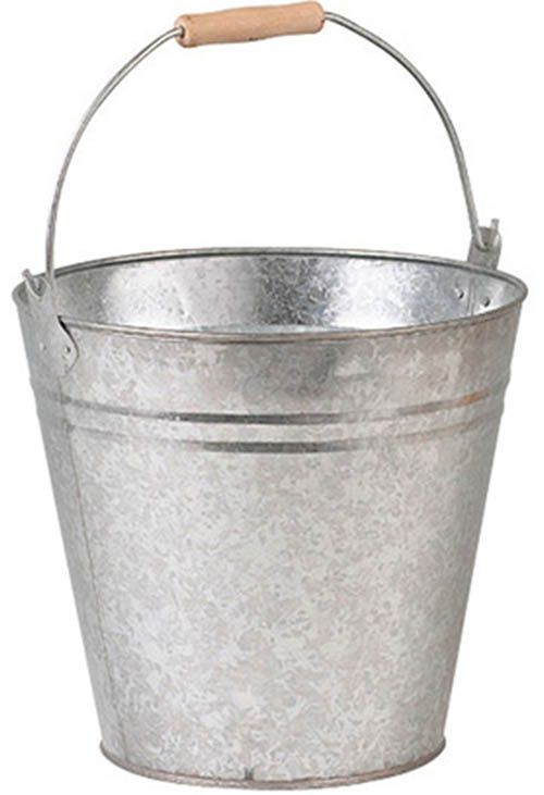 Seau rond en zinc et bois