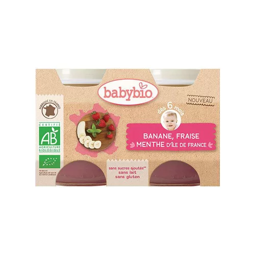 Malin au jardin:Petits pots de banane fraise et menthe Babybio 2 x 130 g