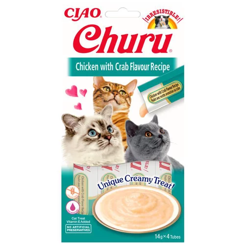 Pour compléter vos extérieurs：Friandises liquides pour chat poulet/crabe Inaba churu - 4 x 14 g