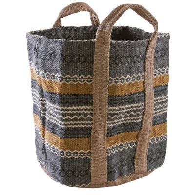 Corbeille en toile de jute épaisse Afriqua (Taupe et moutarde)