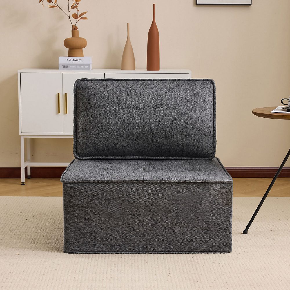 Canapé 1 place modulaire en lin 100 % | compact et léger avec structure contreplaqué – gris foncé
