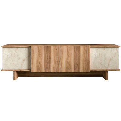 Meuble TV 4 portes en aggloméré Diana (Noyer et travertine)