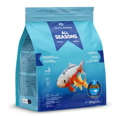 Extérieur utile:Nourriture annuelle pour poisson d'étang de minimum 7 cm de long Aquatic Science All Seasons - Taille S sac de 0,5 kg