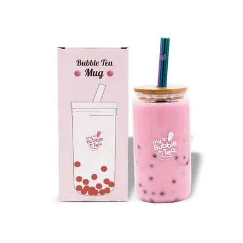 Malin au jardin:Mug spécial pour bubble tea en verre et bambou avec paille inox My Bubble Tea