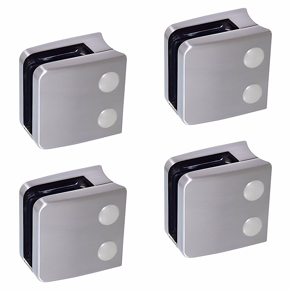 4 x Pince à verre pour tube diam. 42 | 4 modèle 06 – Ep. verre 12 – 76 mm – Zamak aspect inox brossé