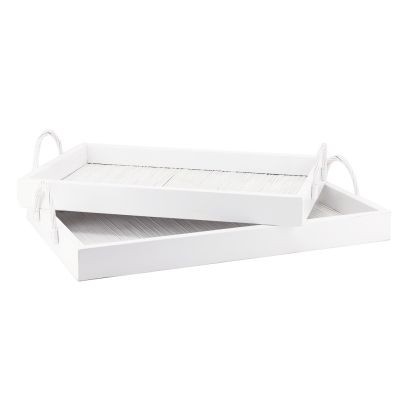 Plateaux en bois et bambou blancs (Lot de 2) (Blanc)
