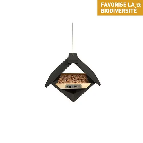 Univers jardin：Mangeoire kyva noire en bois 23 x 17 x 20 cm