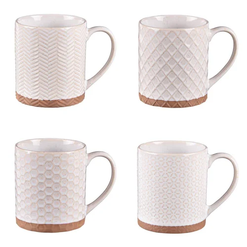 Jardin à aménager:Coffret de 4 mugs Jaspe coloris beige en grès - Ø 8 cm
