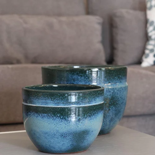 Confort nature：Pot coloris bleu en terre émaillée Austral - Ø 13 cm