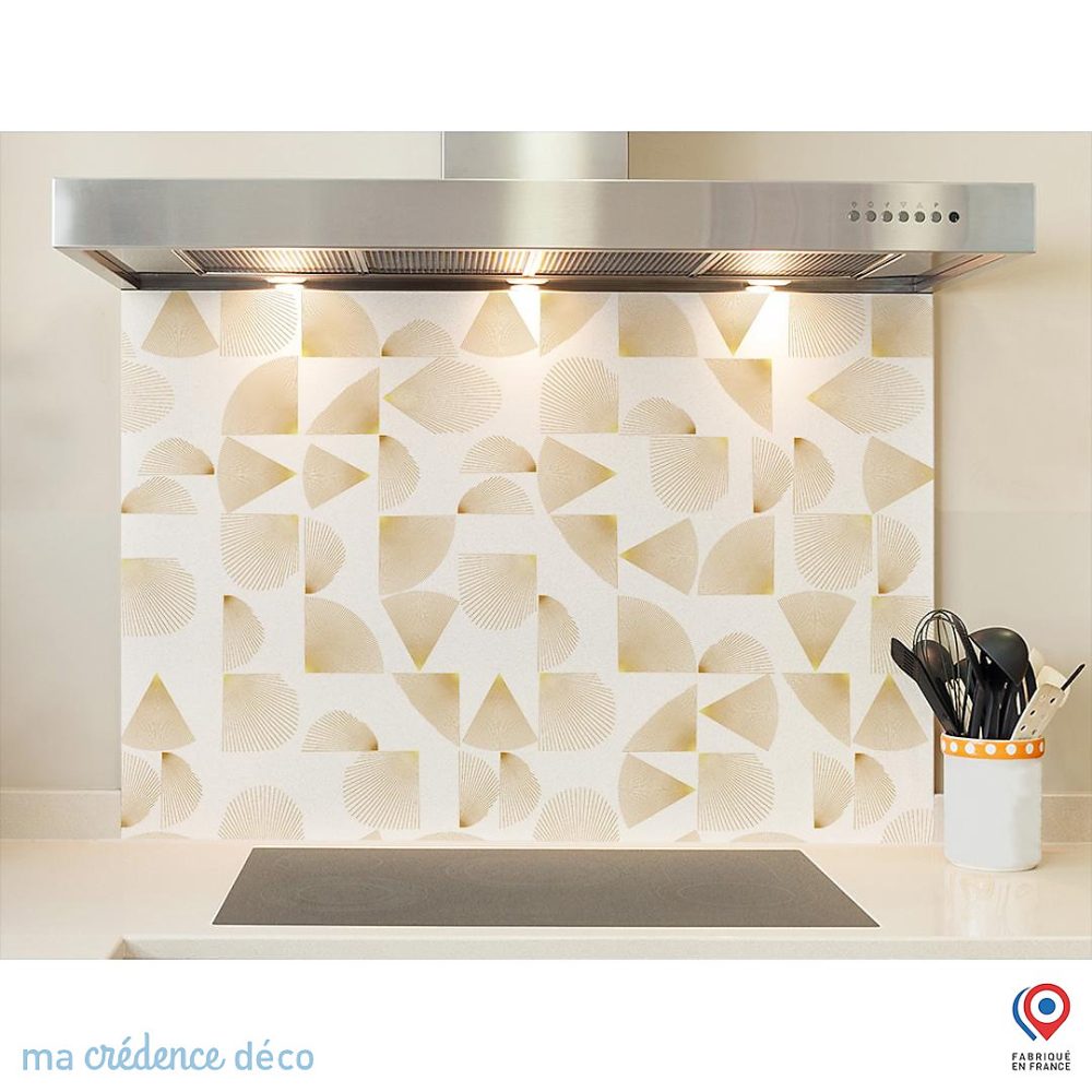 Crédence cuisine fond de hotte Rayonnement doré – Verre trempé, L 90 cm x H 60 cm, MaCrédenceDéco