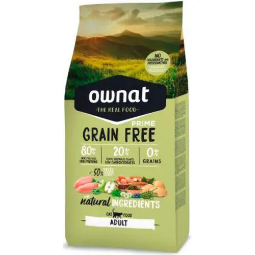 Choix au jardin：Croquette pour chat adulte Grain Free Prime au poulet et dinde Ownat - 3 kg