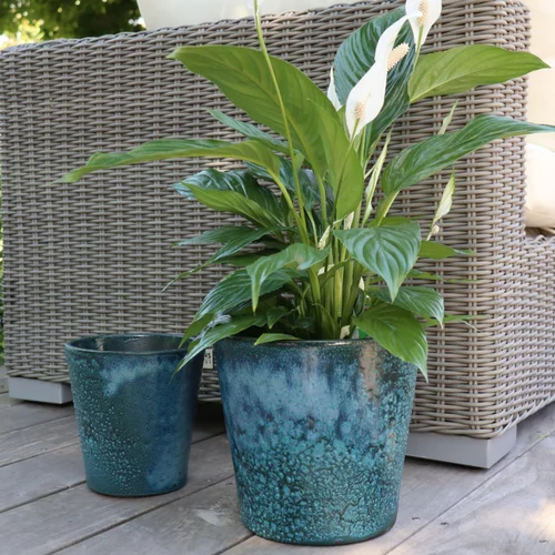 Bien pratique au jardin：Pot Odyssée Blue Wave en terre émaillée Poterie d’Albi - Ø 23 x 21 cm